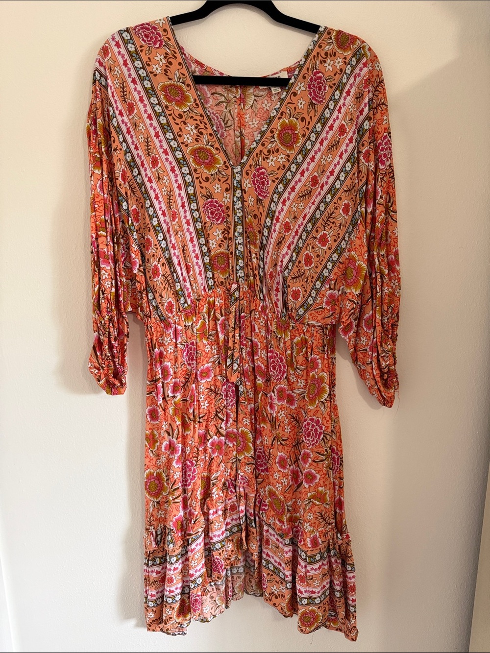 Umgee Orange Floral Boho Long Sleeve Midi Dress
Length back 41
Length front 35